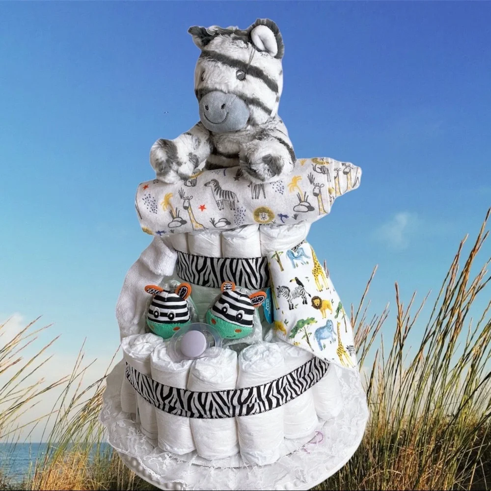Zebra Diaper Cake, Safari Themed